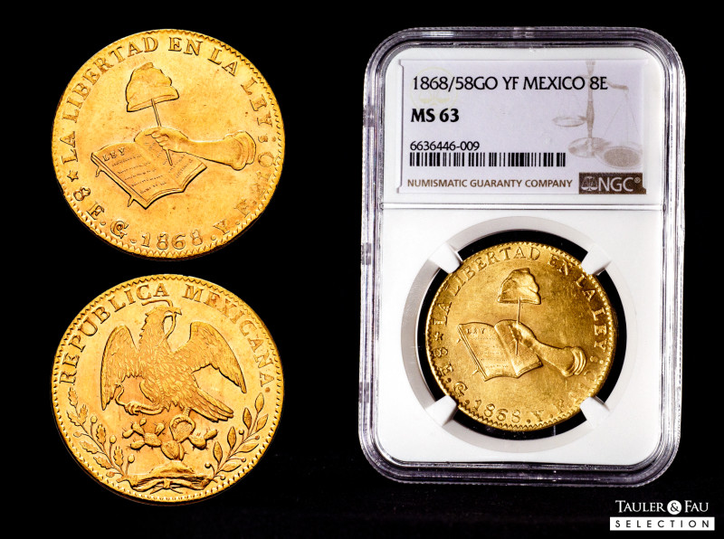 Mexico. 8 escudos. 1868. Guanajuato. YF. (Km-72). (Fried-383.7). Au. 27,07 g. Pl...