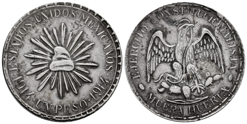 Mexico. 1 peso. 1914. Durango, Cuencame. "Muera Huerta" Type. (Km-622). Ag. 24,2...