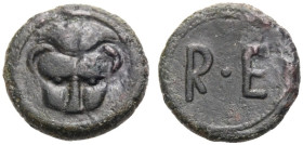 BRUTTIUM. RHEGION. 
Onkia, 5. Jh. v. Chr. Löwenkopf von vorne. Rv. R.E im Fadenkreis. 1,42 g. Rutter, HN 2516.
Sehr schön