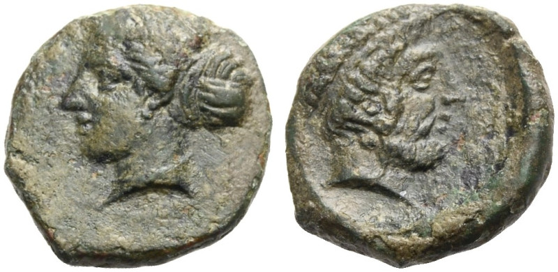 SIZILIEN. ENTELLA. 
Tetras, Bronze, vor 404 v. Chr. Nymphenkopf n.l., das Haar ...