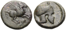 SIZILIEN. ENTELLA. 
Bronze ca. 342-338 v. Chr. Kampanischer Helm n. r. Rv. Pegasos n. r. fliegend, darunter Delphin. 6,45 g. Calciati I, 319,10. Hoov...