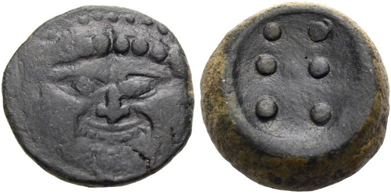SIZILIEN. HIMERA. 
Bronze Hemilitron ca. 430-420 v. Chr. Gorgoneion von vorne. ...