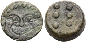 SIZILIEN. HIMERA. 
Bronze Hemilitron/ Hexonkia (reduziert) nach 430 v. Chr. Gorgoneion von vorne. Rv. Sechs Wertkugeln. 16,09 g. Calciati I, 34,23 (G...