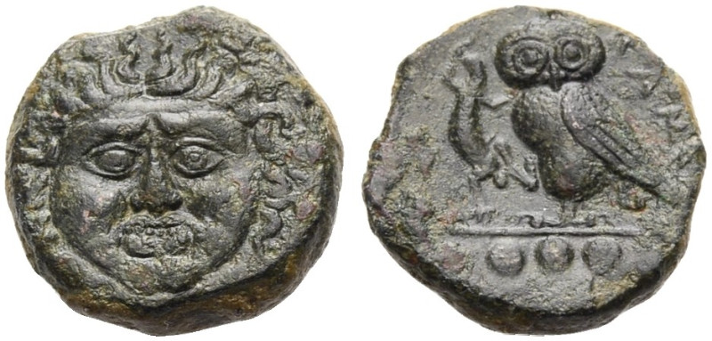 SIZILIEN. KAMARINA. 
AE Tetras, 420-405 v. Chr. Gorgoneion von vorne. Rv. KAMA ...