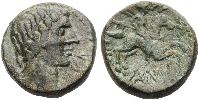 SIZILIEN. MORGANTINA. 
HISPANI. Bronze, 2.-1. Jh. v. Chr. Bartloser männl. Kopf...