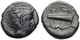 SIZILIEN. SELINUNT (SELINOUS). 
Hemilitron, ca. 412-409 v. Chr. Kopf des Herakles in Löwenhaube n. r. Rv. SE Köcher und Bogen. 3,05 g. Calciati I, 23...