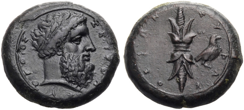 SIZILIEN. SYRAKUS. 
Bronze, 357-354 v. Chr. ZEUS ELEUQERIOS Kopf des Zeus Eleut...