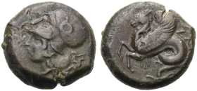 SIZILIEN. SYRAKUS. 
Bronze, ca. 375-344 v. Chr. Unter Dionysios I. und II. (SURA) Kopf der Athena im korinthischen Helm n.l. Rv. Hippokamp n. l. 6,18...