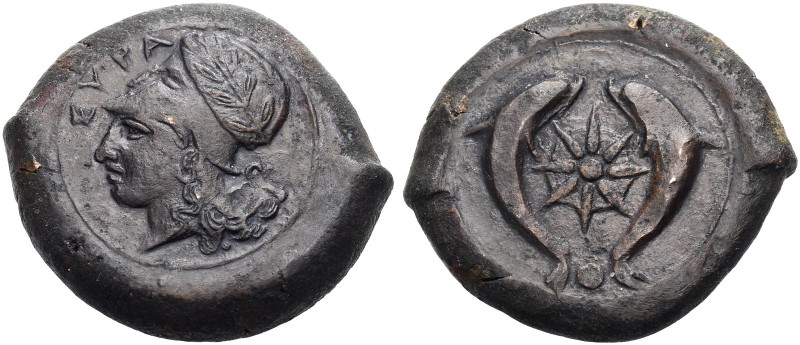SIZILIEN. SYRAKUS. 
Bronze-Drachme. ca. 395/375-344 v. Chr. Kopf der Athena im ...