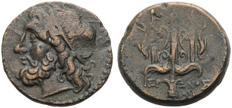SIZILIEN. SYRAKUS. 
Hieron II., 275-215 v. Chr. Bronze. Bärtiger Poseidonkopf n...
