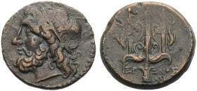 SIZILIEN. SYRAKUS. 
Hieron II., 275-215 v. Chr. Bronze. Bärtiger Poseidonkopf n. l. Rv. (IERW-NOS) Dreizack zwischen zwei Delphinen. 6,14 g. SNG ANS ...