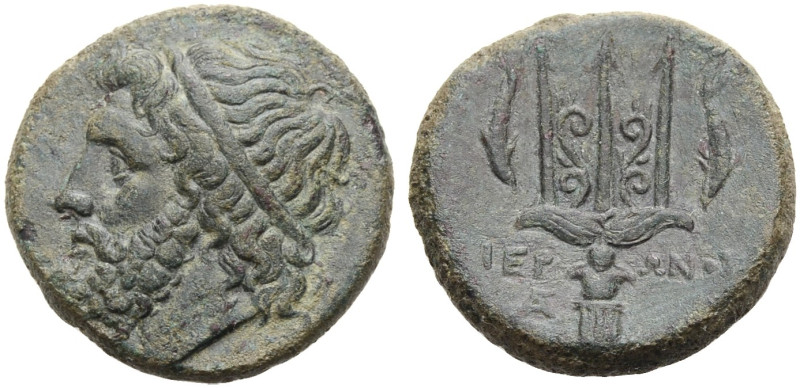 SIZILIEN. SYRAKUS. 
Hieron II., 275-215 v. Chr. Bronze. Kopf des Poseidon mit T...