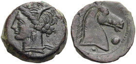 SIZILIEN. SIKULOPUNIER. 
Bronze, ca. 3. Jh. v. Chr. Geprägt in Karthago (?). Kopf der Tanit mit Ähren n.l., dahinter Mondsichel (?); unter dem Büsten...