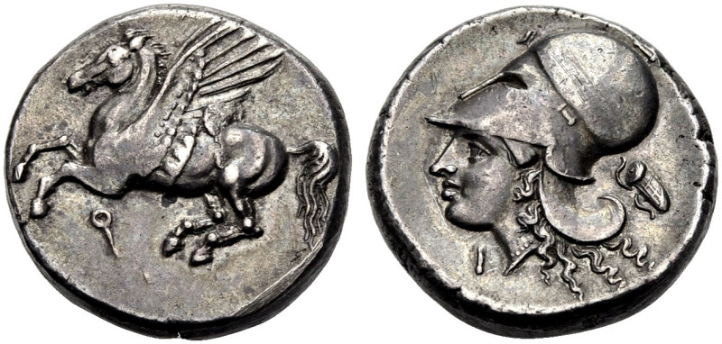 KORINTHIA. KORINTH. 
Stater um 330 v. Chr. Pegasos n.l. fliegend. Rv. Athenakop...