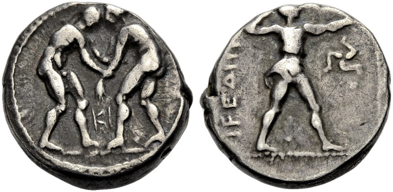 PAMPHYLIEN. ASPENDOS. 
Stater, 330-280 v. Chr. Zwei Ringer, der l. hat seinen G...