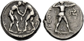 PAMPHYLIEN. ASPENDOS. 
Stater, 330-280 v. Chr. Zwei Ringer, der l. hat seinen Gegner an den Handgelenken gefasst; im Felde KI. Rv. (EST)FEDII(US) Sch...