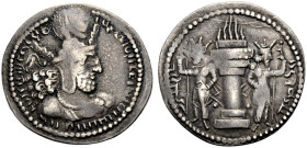 PERSIEN. SASANIDEN. 
Sapur I., 241-272. Drachme. Drapierte, bärtige Büste mit Globus-/Zinnenkrone n.r., das Haar auf dem Hinterkopf in einem grossen ...