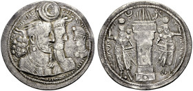 PERSIEN. SASANIDEN. 
Wahram II., 276-293. Drachme. Die Büsten, drap., nebeneinander n.r. von König mit Flügelkrone mit Korymbos und der Königin mit E...