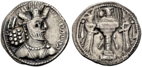 PERSIEN. SASANIDEN. 
Sapur II., 309-379. AR Drachme. Mz. XI ("Osten"). Drapierte, bärtige Büste mit Globus-/Zinnenkrone n.r., das Haar auf dem Hinter...