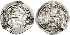 PERSIEN. SASANIDEN. 
Hormazd IV., 579-590. Drachme Mz. Balkh oder Bishapur. Wahrscheinlich hunnische Imitation. Büste mit Globuskrone n.l. Rv. Feuera...
