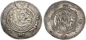 PERSIEN. TABARISTAN. 
ABBASIDEN: Muqatil ca. A.H.137-141/ A.D. 754-758. Halbdirhem, Jahr 139 Büste mit Flügelkrone n. r. Rv. Feueraltar zwischen Dien...