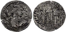 BAKTRIEN. HEPHTHALITEN (WEISSE HUNNEN). 
NEZAK/NAPKI-Typus (Unbestimmter Herrscher). Drachme. 7. Jh. Ghazni (?). Drapierte Büste mit Krone (geschmück...