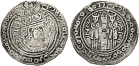 BAKTRIEN. Hunnen: Sahi Tigin. 
SAHI TIGIN ca. 8. Jh. AR Drachme Kabul. Drap. Büste mit n.r. mit Flügelkrone, Legende (Brahmi) SRI SAHI. Rv. Stilisier...