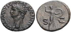KAISERZEIT. 
Claudius, 41-54. As, ca. 41-50 Barhäuptige Büste n.l. TI CLAVDIVS CAESAR AVG P M TRP IMP (PP). Rv. S-C Minerva mit Schild und Lanze n. r...