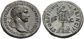 KAISERZEIT. 
Trajanus, 98-117. Dupondius, 103-104 Büste n. r. mit Strahlenkrone und Aegis auf der linken Schulter. IMP CAES NERVAE TRAIANO AVG GER DA...