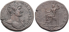 KAISERZEIT. 
Hadrianus, 117-138. Sesterz, 119-123 Büste mit nackter Brust n. r. mit L. und Drapierung auf der l. Schulter. IMP CAESAR TRAIANVS HADRIA...
