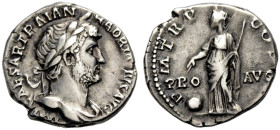 KAISERZEIT. 
Hadrianus, 117-138. Denar, 119-123 Drap. Büste mir L. n. r. IMP CAESAR TRAIAN HADRIANVS AVG. Rv. P-M TRP- COS (III) Providentia n.l. ste...