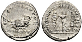 KAISERZEIT. 
Marcus Aurelius und Lucius Verus, 161-169. Denar, Restitution der Legionsdenare von M.Antonius. 168 ANTONIVS AVGVR / IIIVIR R P C Galeer...