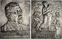 BADEN-KARLSRUHE. 
Plakette des Männerchors "Concordia" 1925 (von Heinrich Ehehalt). Brustbild des Schriftstellers Victor von Scheffel schräg n. r. Rv...