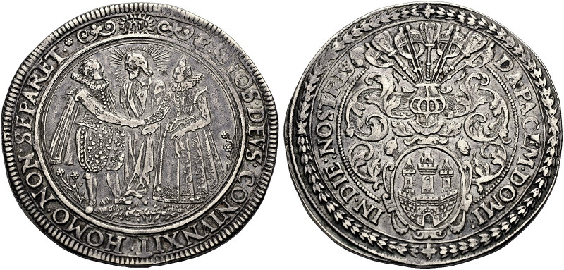 HAMBURG, STADT. 
Schautaler o. J. (1606-1619). Christus segnet ein Paar. Rv. Be...