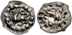 LAUFENBURG, GRÄFLICH HABSBURGISCHE MÜNZSTÄTTE. 
GRAFEN VON HABSBURG-LAUFENBURG, 1238-1408. Vierzipfeliger Pfennig, um 1225-1250. Löwe l. im Kreis gro...