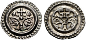 LINDAU, MÜNZSTÄTTE DES ADLIGEN DAMENSTIFTS. 
Pfennig, um 1250-1270. Zwei an den Stielen zusammengebundene Lindenzweige, dazwischen ein Kreuz auf eine...