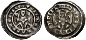 MAGDEBURG, ERZBISTUM. 
WILBRAND VON KÄFERNBURG, 1235-1254. Brakteat. Auf einem Bogen sitzender Erzbischof mit Krumm- und Kreuzstab, +OVILLEBRANDVS PI...