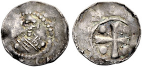 MAINZ, ERZBISTUM. 
WILLIGIS, 975-1011. Pfennig. Barhäuptiges Brustbild des Erzbischofs von vorn. Rv. Kreuz, in den Winkeln je eine Kugel und kleiner ...
