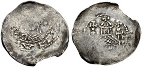 MAINZ, ERZBISTUM. 
RUTHARD VON HARTESBERG, 1088-1109 1088-1109. Pfennig. Brustbild schräg n. l. mit Krummstab. Rv. Dreitürmiges Kirchengebäude. 0,76 ...