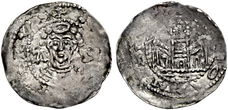 MAINZ, ERZBISTUM. 
ADALBERT I., 1111-1137. Pfennig. Tonsuriertes Brustbild von ...