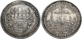 MÜNSTER, BISTUM. 
CHRISTOPH BERNHARD VON GALEN, 1650-1678. Taler 1661 auf die Unterwerfung der Stadt Münster. Fünffach behelmtes Wappen mit Stab und ...
