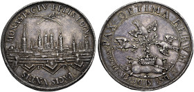 MÜNSTER, STADT. 
Medaille 1648 (von E. Ketteler) auf den Westfälischen Frieden. Palm- und Lorbeerzweig über Stadtansicht von Münster. Rv. Drei Tauben...