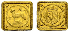NÜRNBERG, STADT. 
1/16 Dukaten-Klippe o. J. (um 1700). Wappen. Rv. Lamm mit Fahne auf Erdhalbkugel. 0,23 g. Kellner 102, Fr. 1896. Widhalm 20.
Fast ...