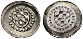 PFALZ-KURFÜRSTENTUM, ALTE LINIE. 
RUPRECHT I., 1353-1390. Pfennig, einseitig, Heidelberg. Breiter Weckenschild mit 6 ½ Wecken im Perlkreis, über dem ...