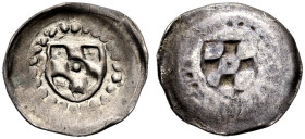 PFALZ-KURFÜRSTENTUM, ALTE LINIE. 
RUPRECHT I., 1353-1390. Pfennig, einseitig, Heidelberg. Schild mit vier Wecken im Perlkreis, in der Mitte ein Punkt...