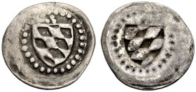 PFALZ-KURFÜRSTENTUM, ALTE LINIE. 
RUPRECHT I., 1353-1390. Pfennig, einseitig, Heidelberg. Breiter Weckenschild mit 6 ½ Wecken im Perlkreis, über dem ...