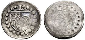 PFALZ-KURFÜRSTENTUM, ALTE LINIE. 
FRIEDRICH I., 1449-1476. Pfennig, einseitig, Bacharach. Hochgeteilter Schild Pfalz - Mainz im Perlkreis, darüber F ...