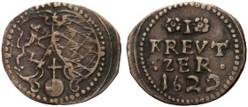 PFALZ-KURFÜRSTENTUM, LINIE ZU SIMMERN. 
FRIEDRICH V., 1610-1623. Cu-Kreuzer 1622. Dreiteiliges Wappen. Rv. Wert und Jahr in 4 Zeilen. Slg. Memmesh. 2...