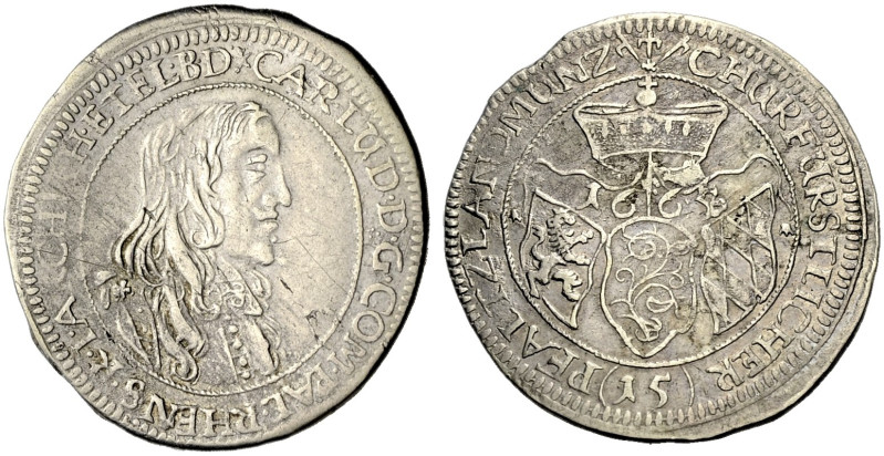 PFALZ-KURFÜRSTENTUM, LINIE ZU SIMMERN. 
KARL LUDWIG, 1648-1680. 15 Kreuzer 1668...