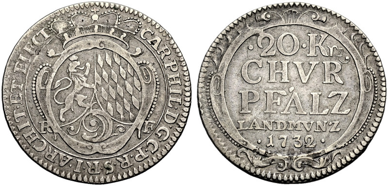 PFALZ-KURFÜRSTENTUM, LINIE ZU NEUBURG. 
KARL PHILIPP, 1716-1742. 20 Kreuzer 173...